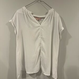 Aritzia White Ruched Cuffed Sleeve Blouse